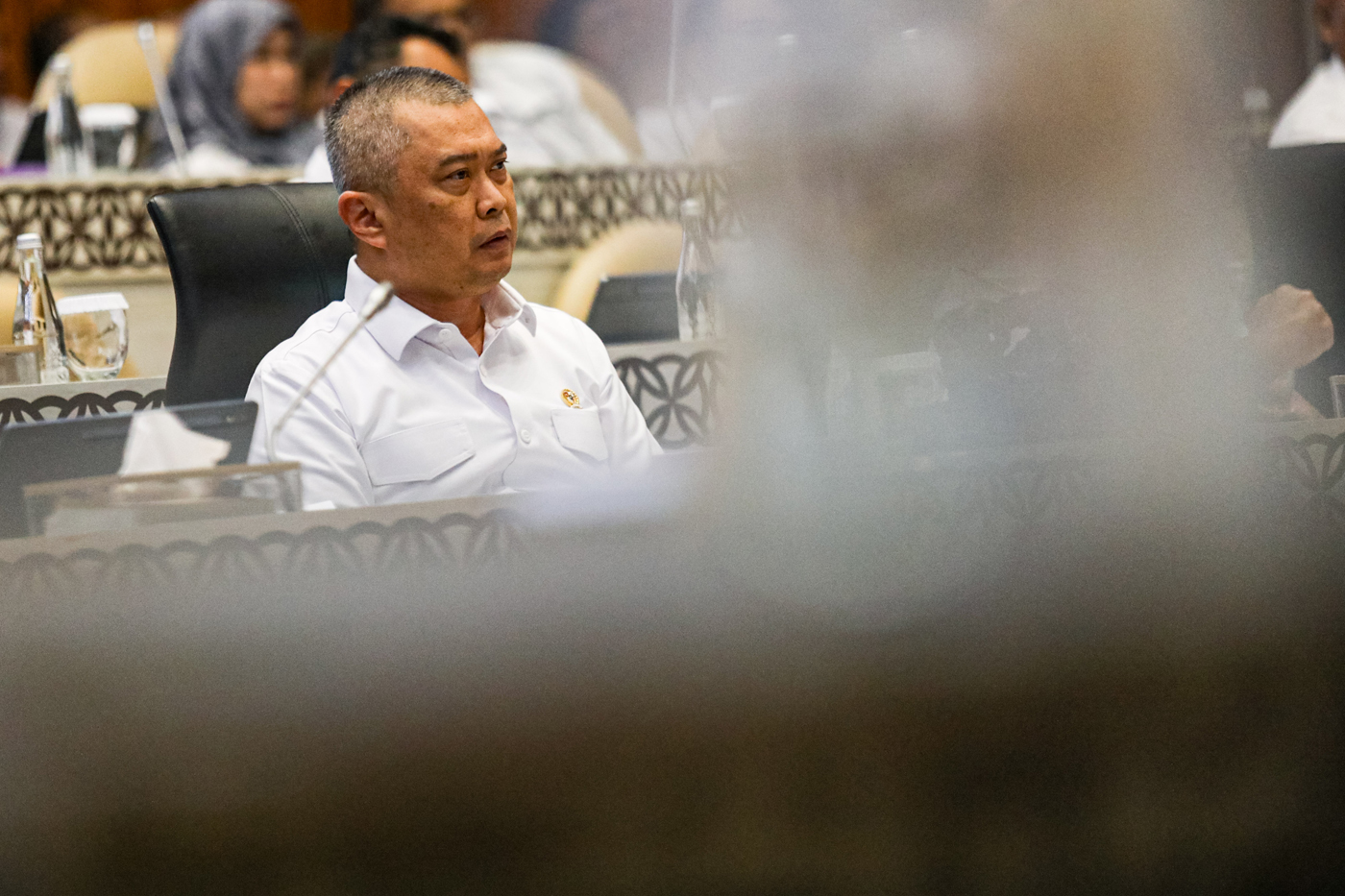 Menteri Perhubungan Dudy Purwagandhi mengikuti rapat kerja dengan komisi V DPR RI di Kompleks Parlem