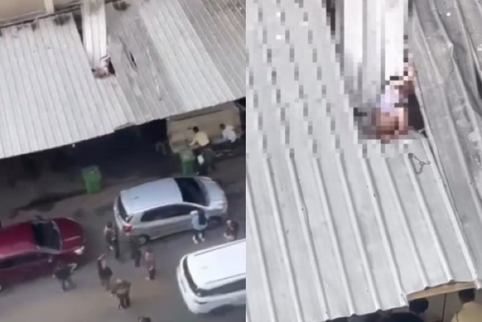 Tangkapan layar detik-detik video wanita terjatuh dari lantai 19 apartemen Kalibata City, Jakarta Selatan, Selasa (8/7). (Istimewa) - Image
