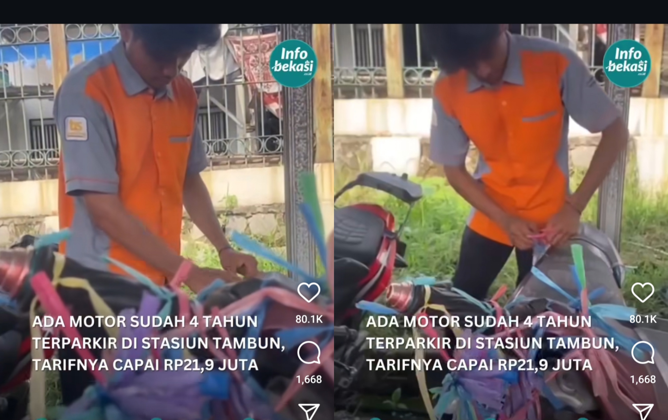 Viral video parkir motor mangkrak di stasiun Tambun, tagihan parkirnya mencapai puluhan juta. (Instagram/@infobekasi). - Image