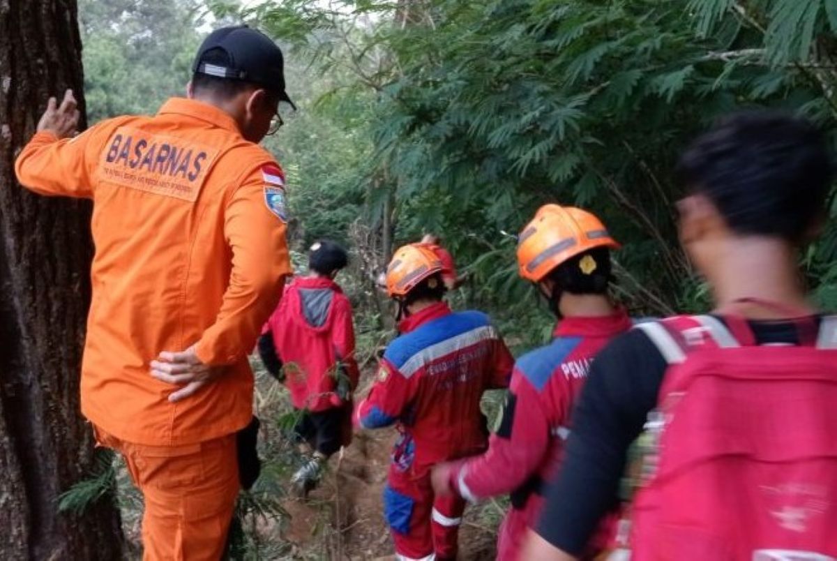 Tim SAR Gabungan mengevakuasi dua pendaki yang terjatuh dari Puncak Mega Gunung Puntang, Kecamatan Banjaran, Kabupaten Bandung, Minggu (27/7). (SAR Bandung/Antara) - Image