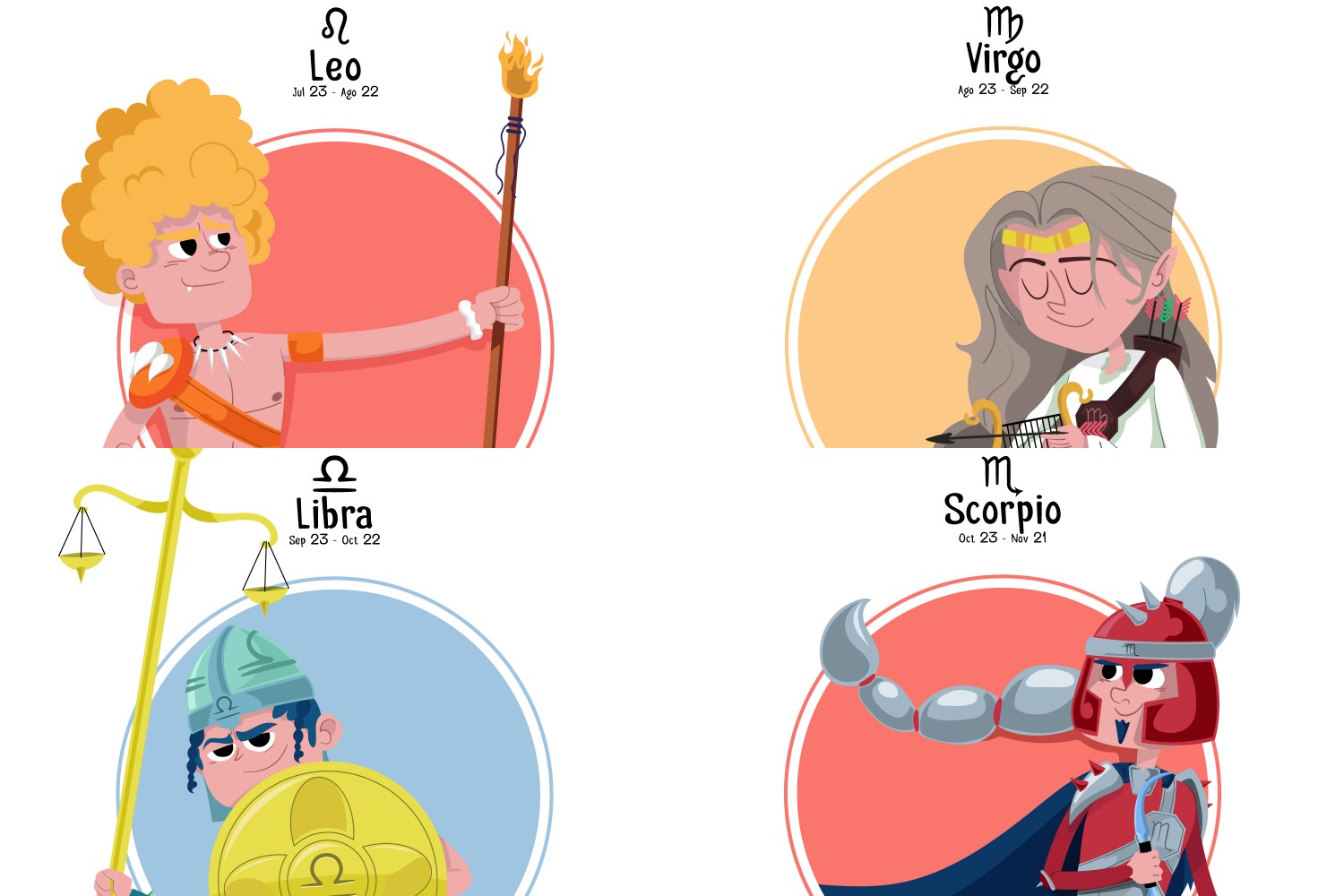 ilustrasi zodiak Leo, Virgo, Libra, dan Scorpio. Sumber foto: Freepik - Image