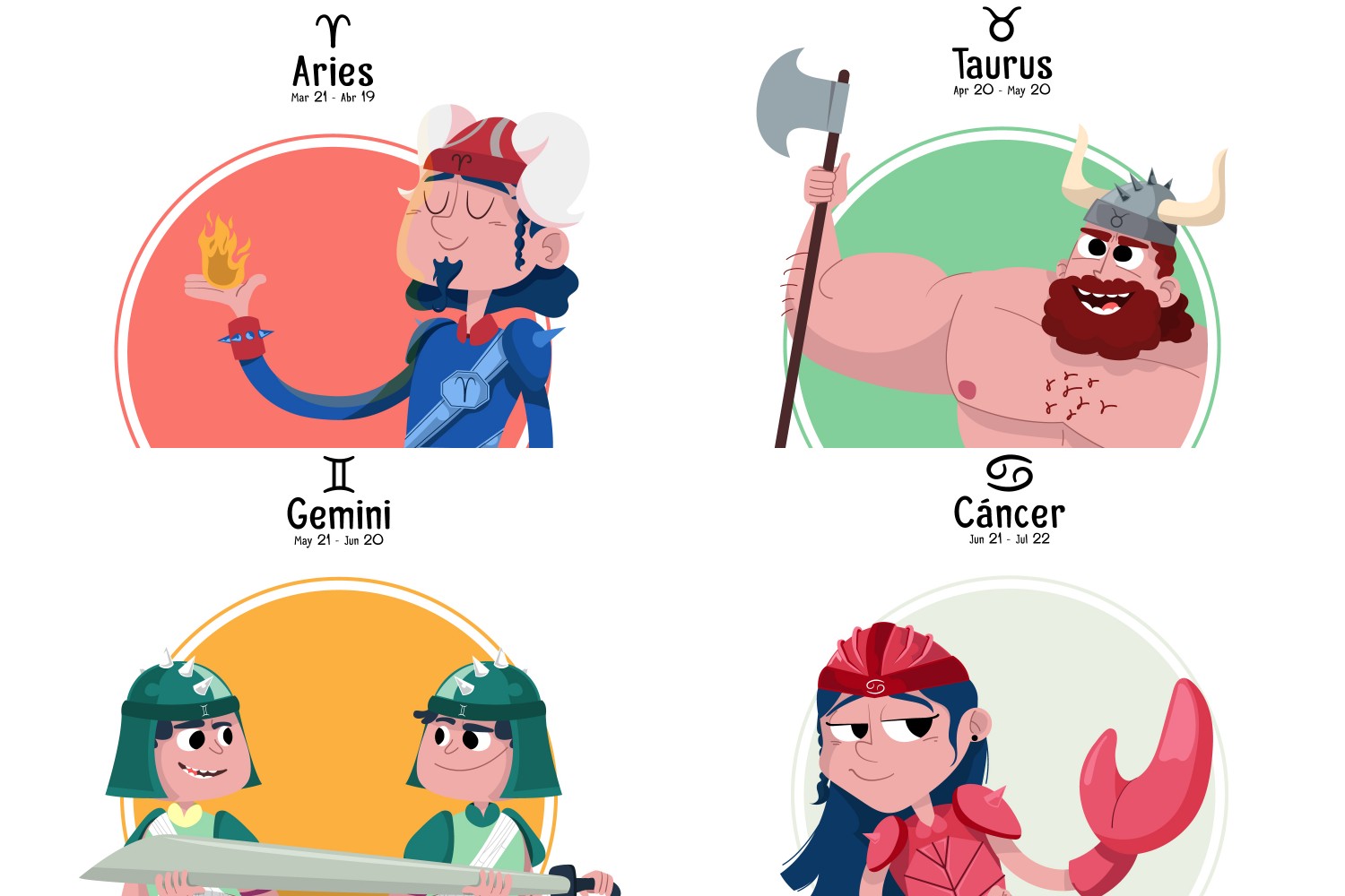 ilustrasi zodiak Aries, Taurus, Gemini, dan Cancer. (freepik) - Image