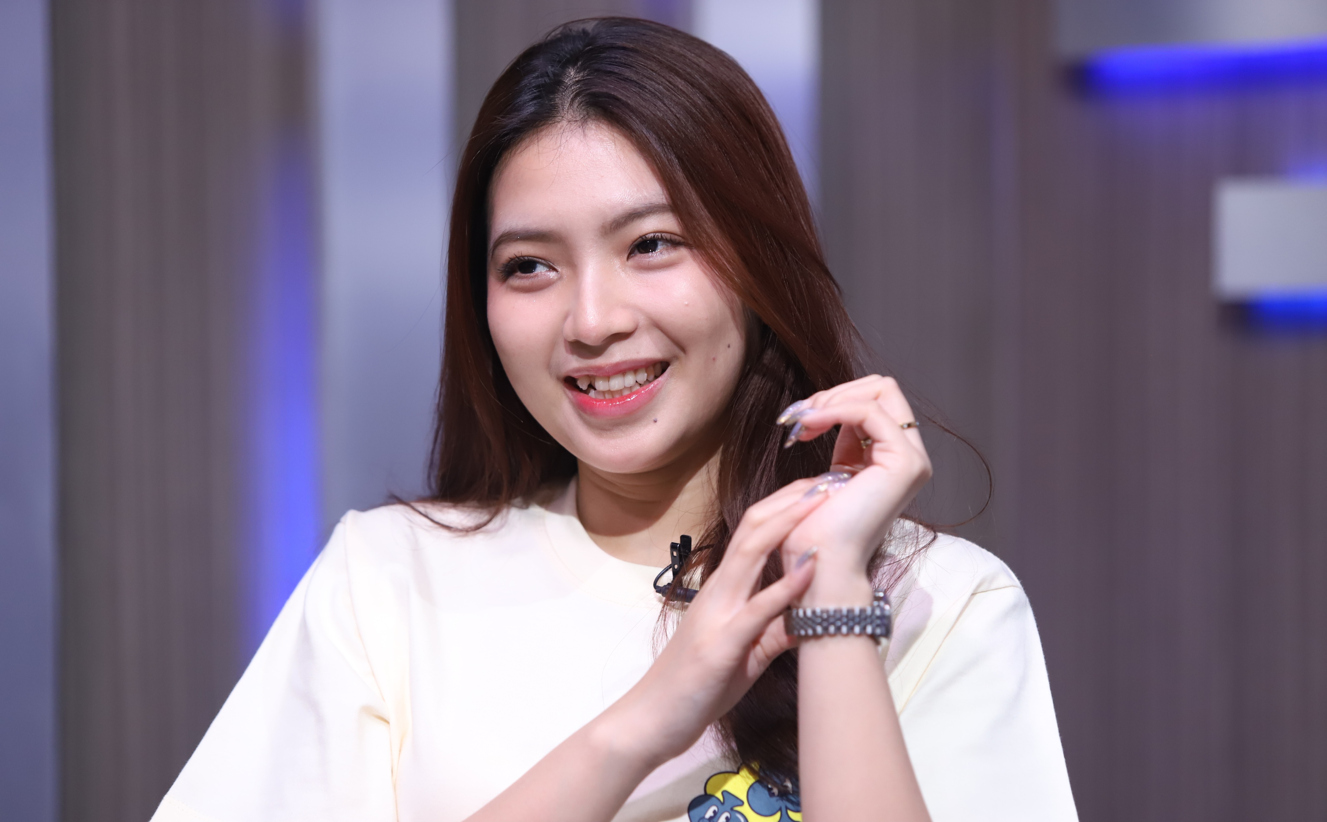 Shania Gracia JKT48 saat bincang-bincang poadcast bersama Jawa Pos Media di Jakarta. (Dery Ridwansah