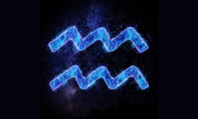 Ilustrasi simbol zodiak Aquarius dengan desain gelombang air, melambangkan inspirasi dan kebebasan berpikir. (Freepik) - Image