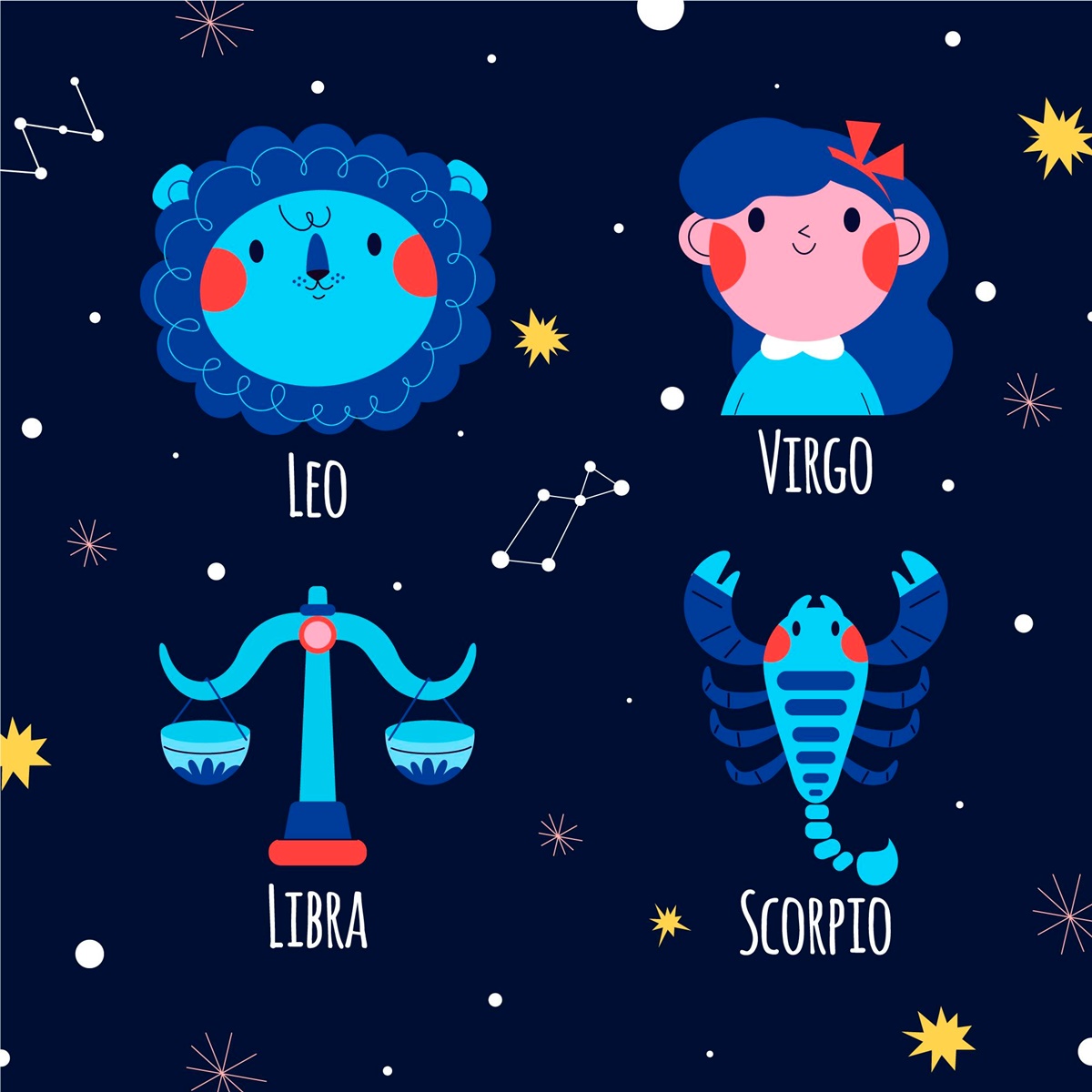 Ilustrasi zodiak Leo, Libra, Virgo dan Scorpio (Freepik) - Image