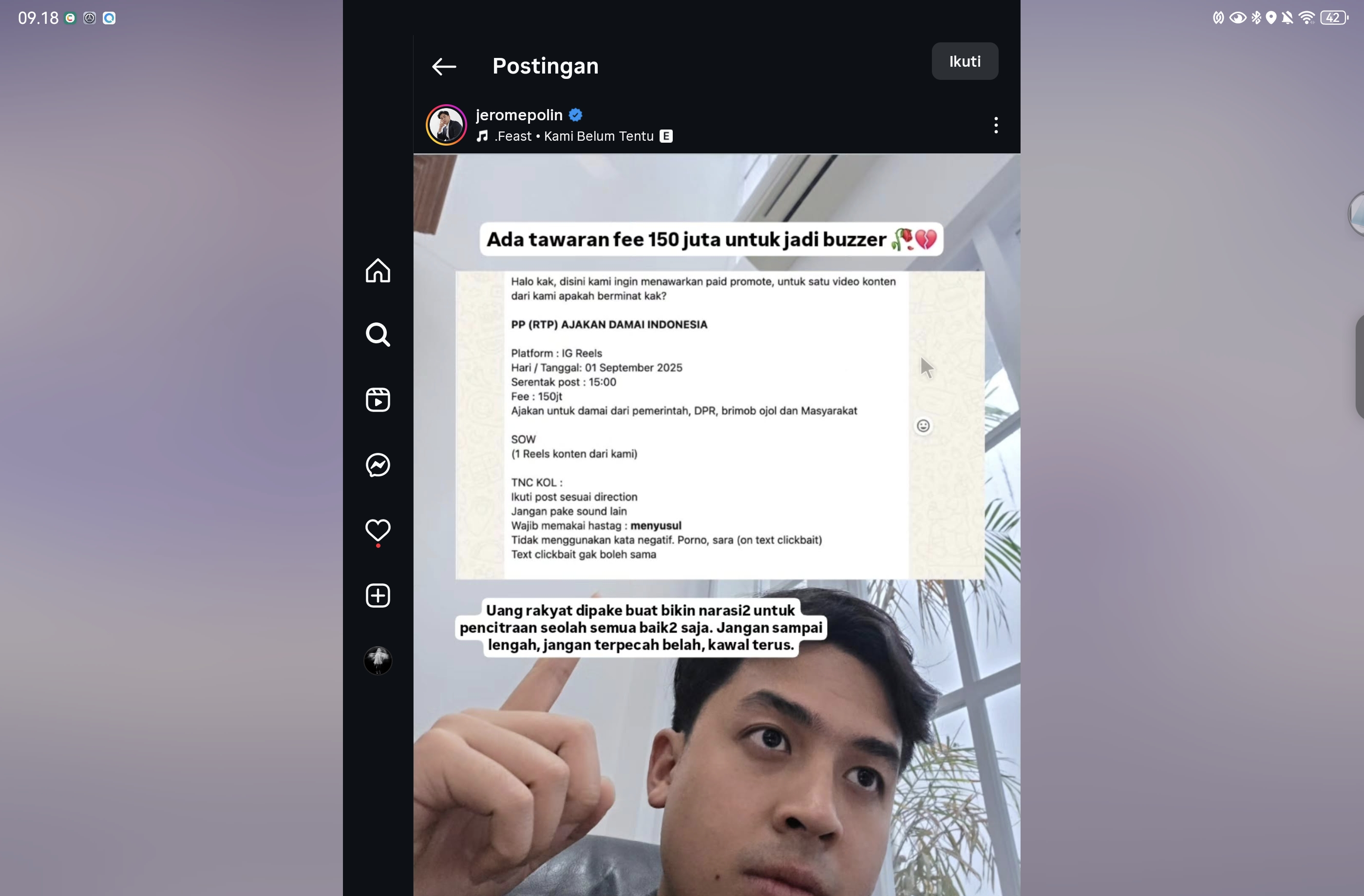 Diminta Diam Agar Tak Memperkeruh Suasana, Jerome Polin: Aku Membela Rakyat - Image