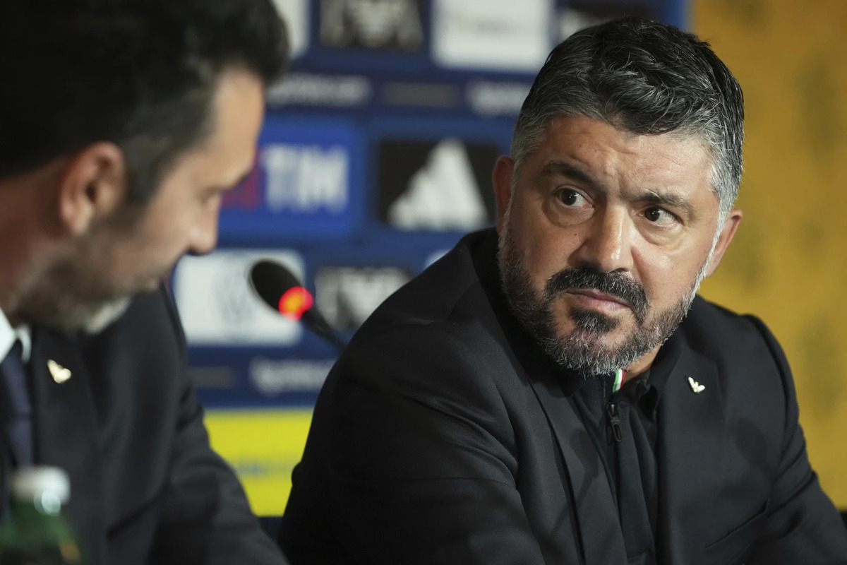 Gennaro Gattuso menghadiri konferensi pers sebagai pelatih timnas Italia untuk pertama kalinya. (AP Photo/Alessandra Tarantino) - Image