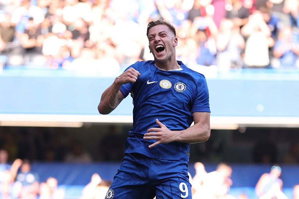 Liam Delap saat merayakan golnya untuk Chelsea. (IG @liamdelap) - Image