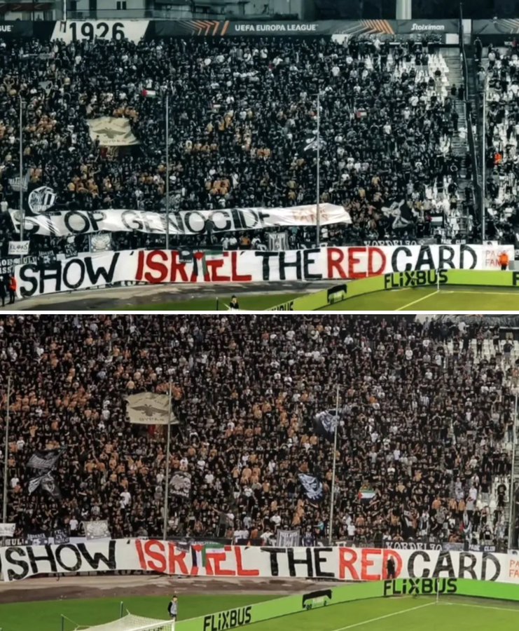 Ultras PAOK desak agar Israel dilarang tampil di kancah internasional. (X @ultras_clips) - Image