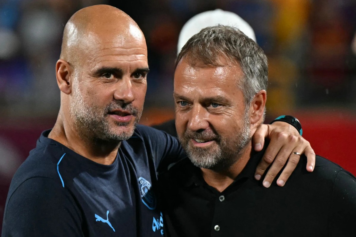 Pep Guardiola (kiri) dan Hansi Flick (kanan). (Chandan Khanna/AFP) - Image