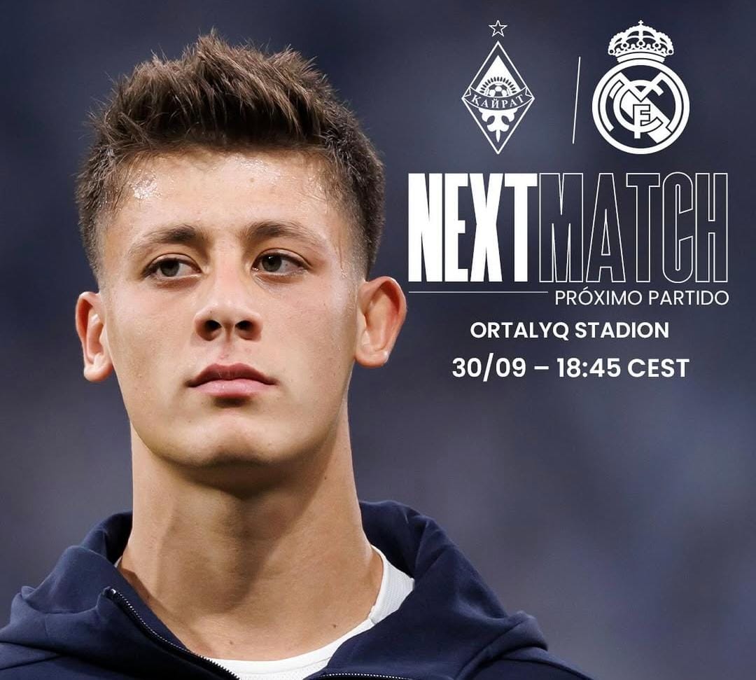 Jadwal pertandingan Real Madrid hadapi Kairat Almaty di Liga Champions 2025/2026. (@realmadrid) - Image
