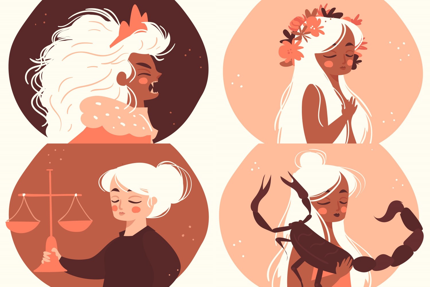 ilustrasi zodiak Leo, Virgo, Libra, dan Scorpio. Sumber foto: Freepik - Image