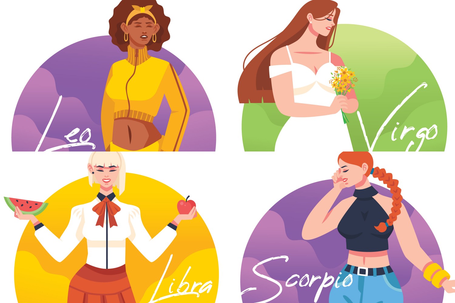 ilustrasi zodiak Leo, Virgo, Libra, dan Scorpio. Sumber foto: Freepik - Image