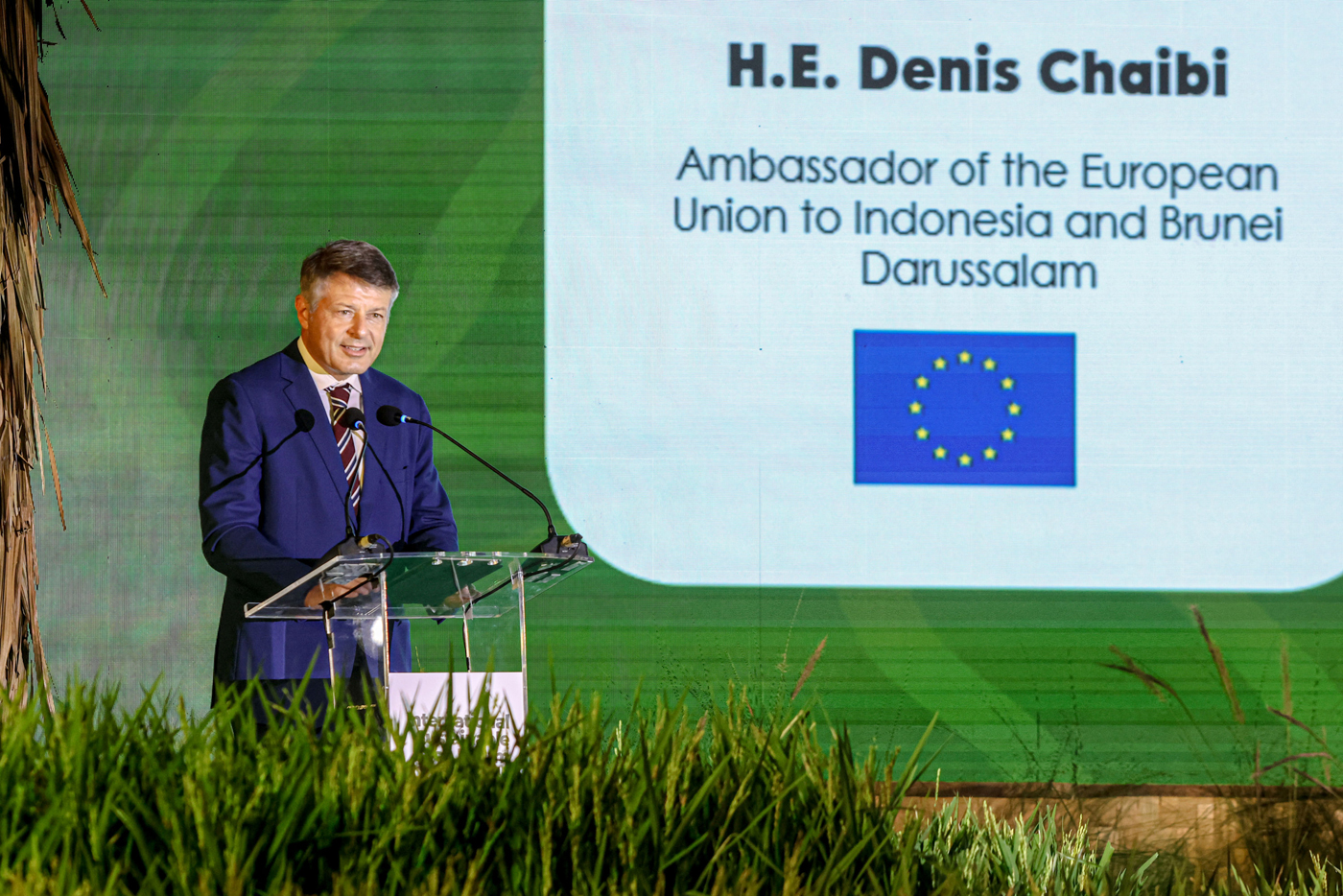 EU Ambassador to Indonesia and Brunei Darussalam H.E. Denis Chaibi memberi sambutan di International