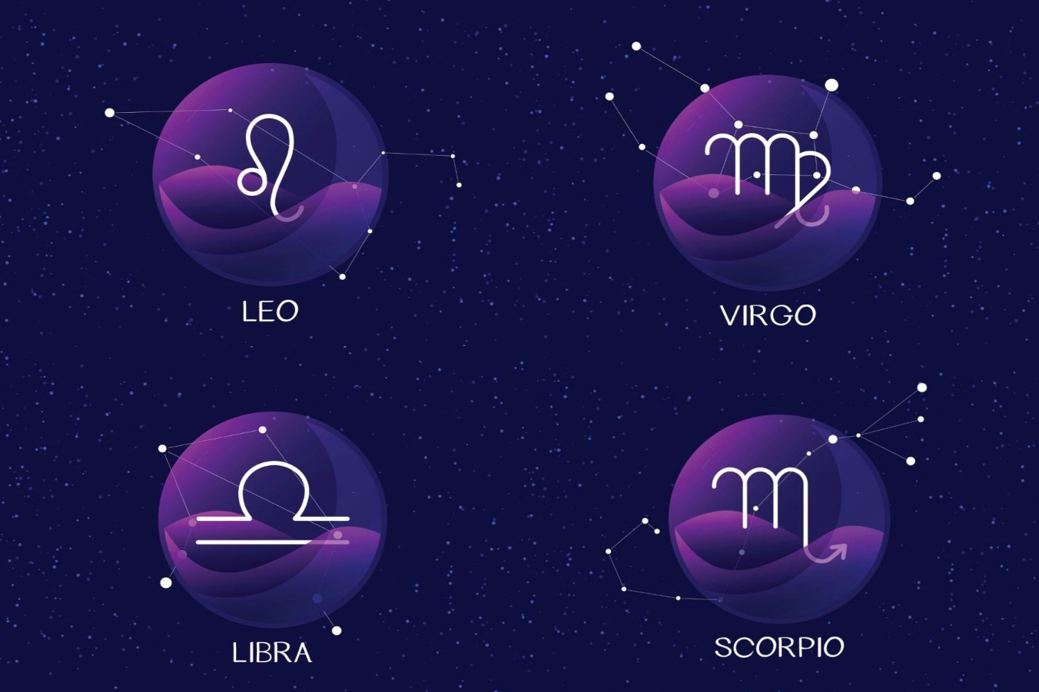 ilustrasi zodiak Leo, Virgo, Libra, dan Scorpio. Sumber foto: Freepik - Image
