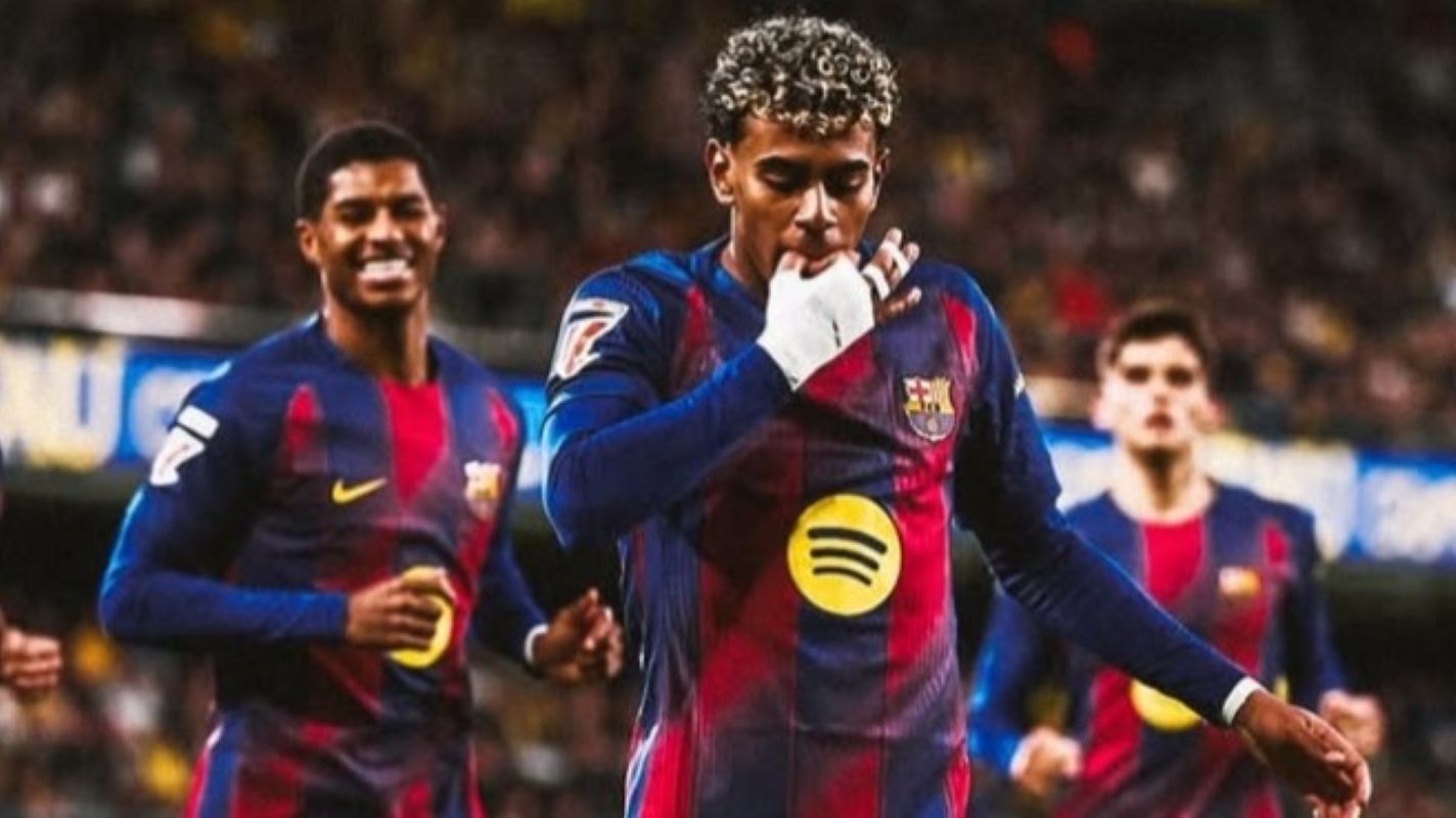 Selebrasi Lamine Yamal saat mencetak gol ke gawang Villarreal. (ig @lamineyamal) - Image