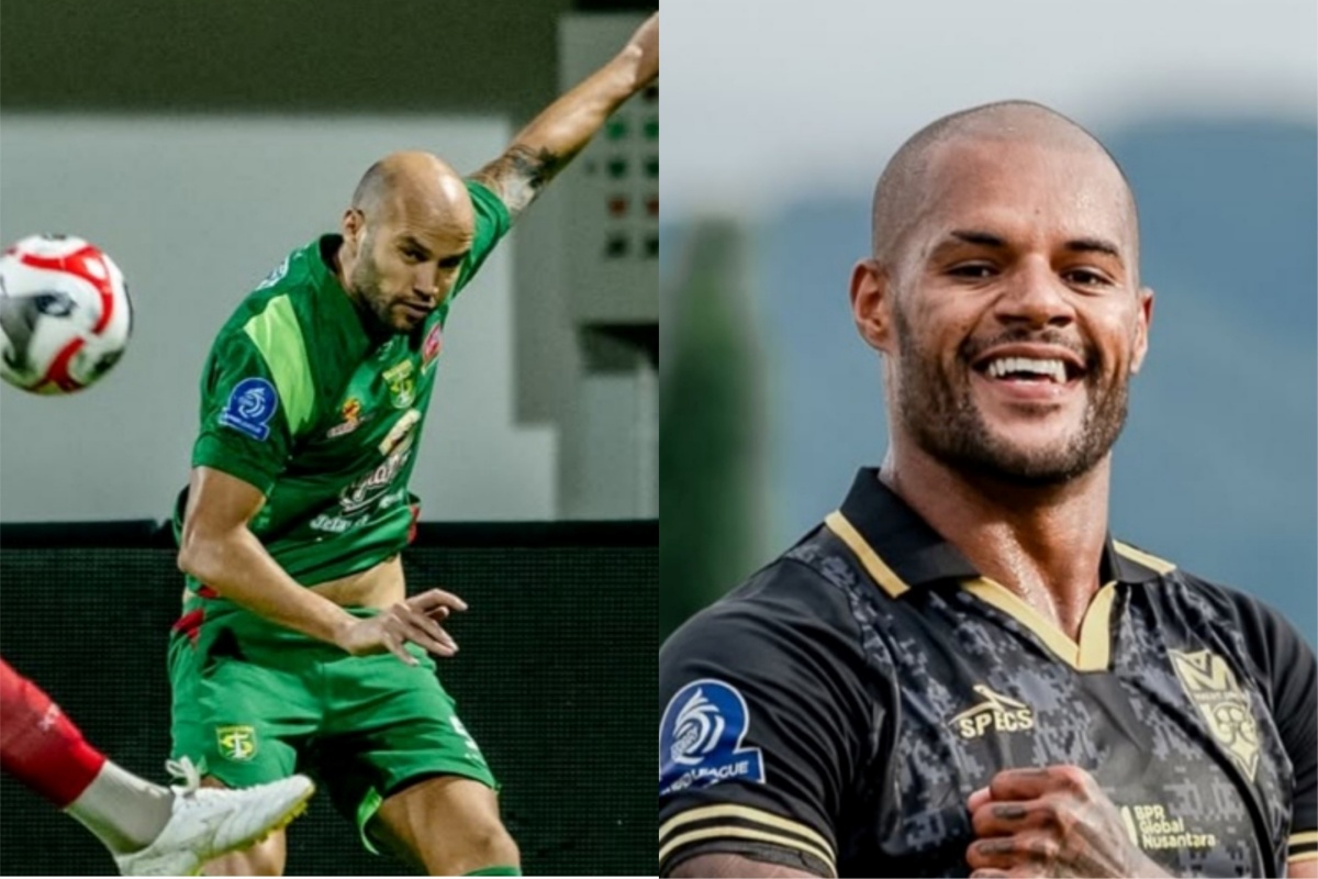 Duel Risto Mitrevski (kiri) dan David da Silva. (Dok. Persebaya Surabaya/Malut United) - Image