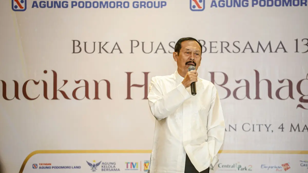 Vice President Director APLN Noer Indradjaja memberiksan sambutan acara buka puasa bersama yang digelar di Ballroom Kuningan City, Jakarta, Rabu (04/03/2026). (Hanung Hambara/Jawa Pos)