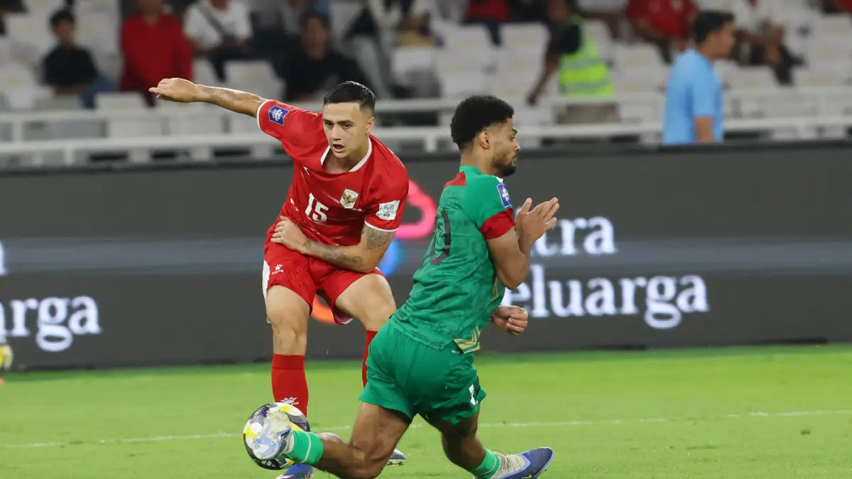 Pemain Timnas Indonesia Eliano Reijnders pada pertandingan melawan Saint Kitts & Nevis dalam di FIFA Series 2026, Stadion Utama Gelora Bung Karno, Jumat (27/3/2026). (Dery Ridwansah/ JawaPos.com)
