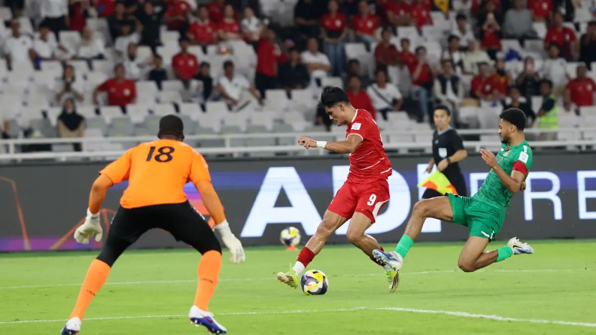 Pemain Timnas Indonesia Ramadhan Sananta pada pertandingan melawan Saint Kitts & Nevis dalam di FIFA Series 2026, Stadion Utama Gelora Bung Karno, Jumat (27/3/2026). (Dery Ridwansah/ JawaPos.com)