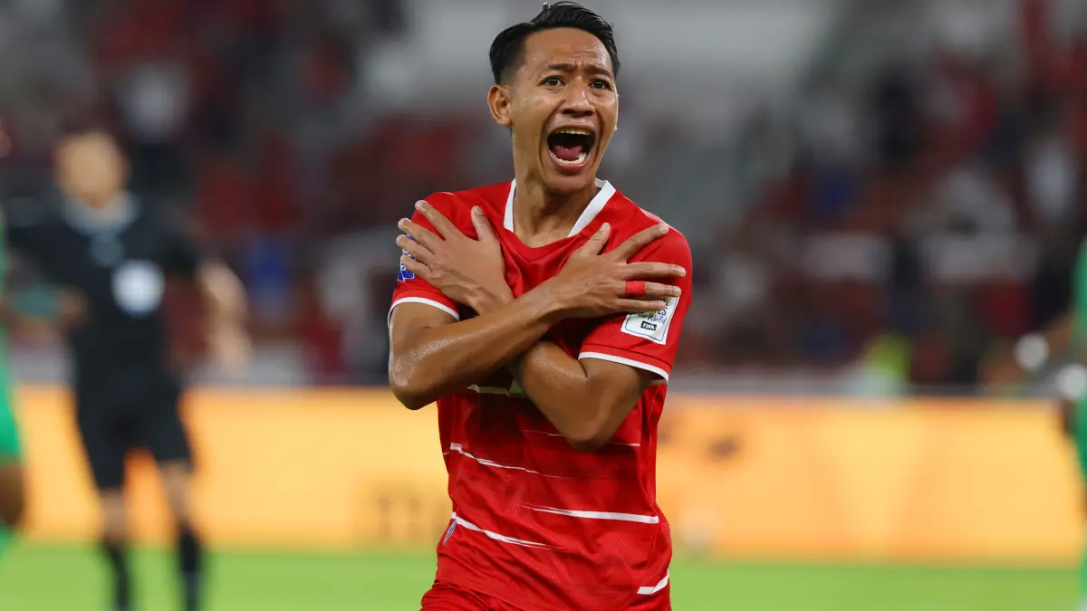 Selebrasi gol dari Beckham Putra ke gawang Saint Kitts & Nevis dalam laga FIFA Series 2026 di Stadion Utama Gelora Bung Karno, Jakarta, Jumat (27/3/2026). (Dery Ridwansah/ JawaPos.com)