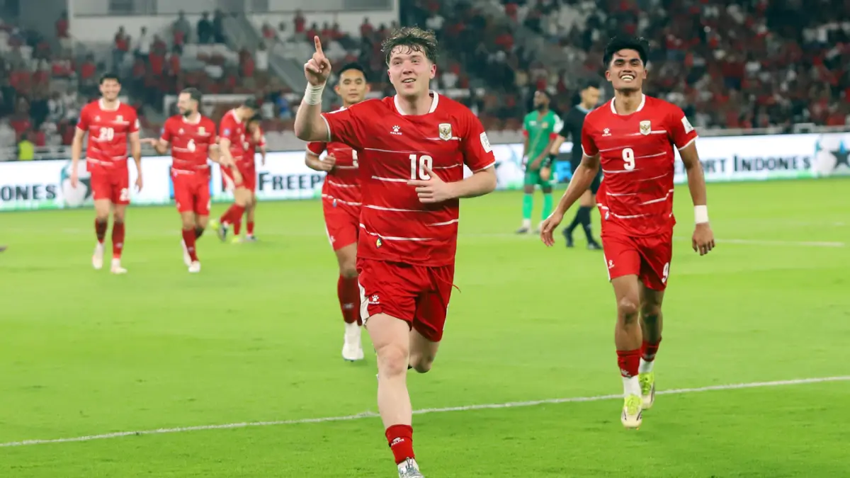 Selebrasi Ole Romeny usai membobol gawang Saint Kitts and Nevis saat pertandingan FIFA Series 2026 di Stadion Utama Gelora Bung Karno (SUGBK), Senayan, Jakarta, Jumat (27/3/2026). (Dery Ridwansah/ JawaPos.com)