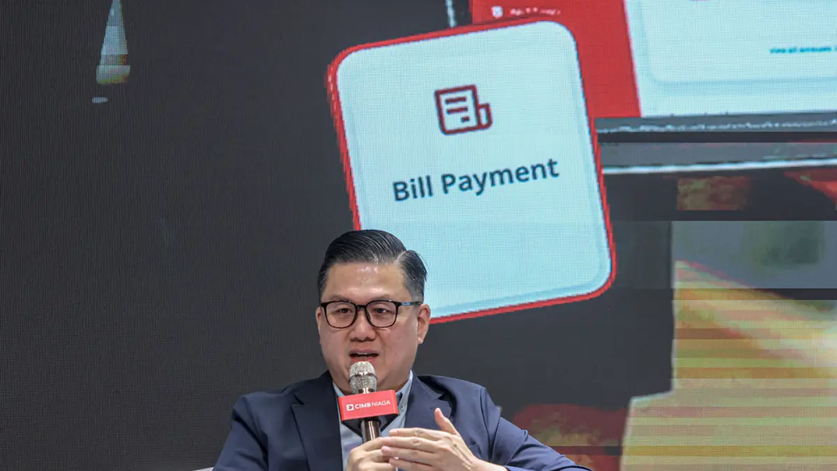 Direktur Business Banking CIMB Niaga Rusly Johannes menyampaikan sambutan acara Press Launch OCTOBIZ di Jakarta, Senin (06/04/2026). (Hanung Hambara/Jawa Pos)