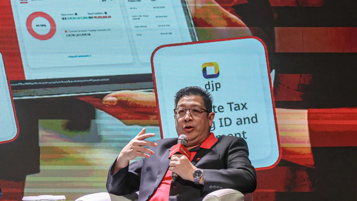 Head of Transaction Banking CIMB Niaga Joni Hermanto menyampaikan sambutan acara Press Launch OCTOBIZ di Jakarta, Senin (06/04/2026). (Hanung Hambara/Jawa Pos)