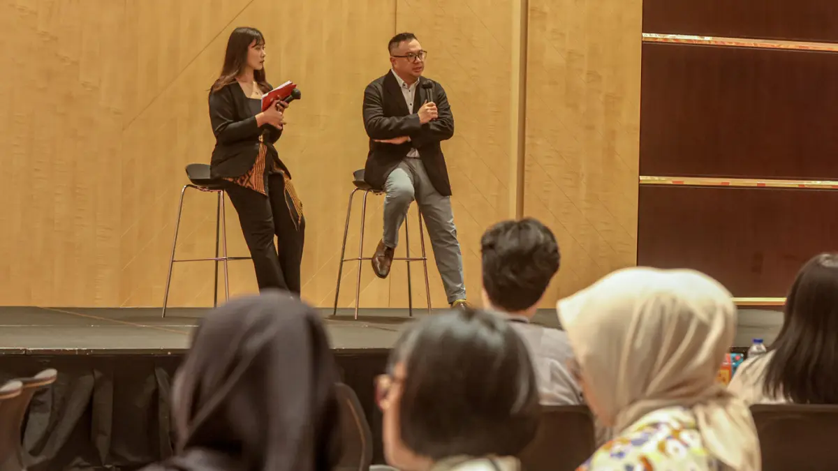 Presiden Direktur Astra Property Wibowo Muljono menyampaikan presentasinya di acara Media Gathering Astra Property di Jakarta, Rabu (29/04/2026). (Hanung Hambara/Jawa Pos)