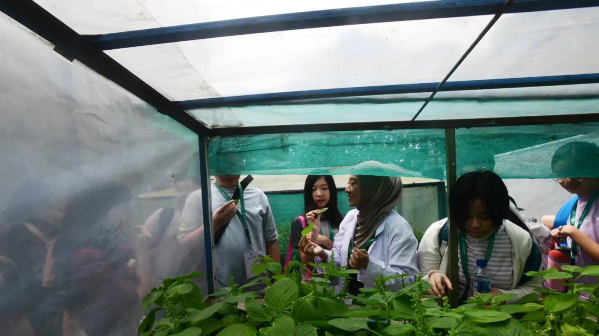 Sejumlah siswa Life Community School mempelajari sistem pertanian hidroponik di Ladang Farm, Lebak Bulus, Jakarta, Kamis (30/4/2026). (Dery Ridwansah/ JawaPos.com)