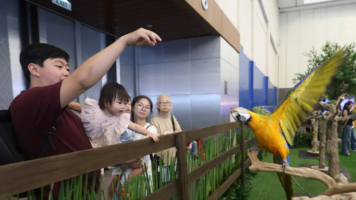 Petugas membantu pengunjung mencari promo di Travel Fair 2026 di Mal Gandaria City, Jakarta, Jumat (1/5/2026).