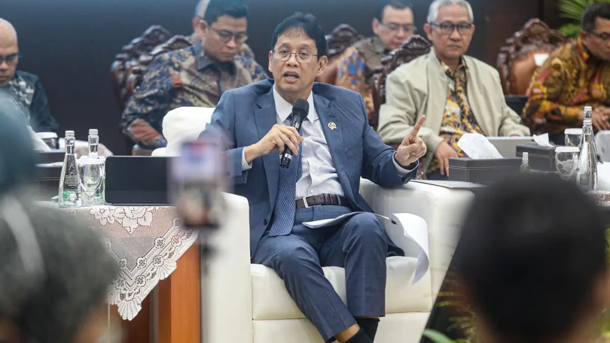 Menteri Keuangan Purbaya Yudhi Sadewa menyampaikan paparan pada konferensi pers APBN KiTa di Jakarta, Selasa (5/5/2026). (Salman Toyibi/Jawa Pos)