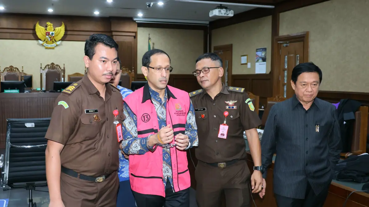 Terdakwa kasus dugaan korupsi pengadaan Chromebook dalam program digitalisasi pendidikan di Kemendikbudristek Nadiem Makarim menjalani sidang lanjutan di Pengadilan Tipikor, Jakarta, Senin (11/5/2026). (Dery Ridwansah/ JawaPos.com)