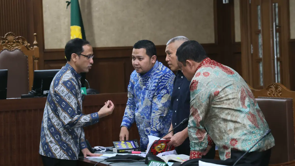 Terdakwa kasus dugaan korupsi pengadaan Chromebook dalam program digitalisasi pendidikan di Kemendikbudristek Nadiem Makarim menjalani sidang lanjutan di Pengadilan Tipikor, Jakarta, Senin (11/5/2026). (Dery Ridwansah/ JawaPos.com)