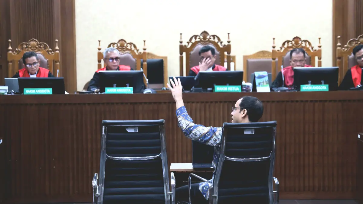 Terdakwa kasus dugaan korupsi pengadaan Chromebook dalam program digitalisasi pendidikan di Kemendikbudristek Nadiem Makarim menjalani sidang lanjutan di Pengadilan Tipikor, Jakarta, Senin (11/5/2026). (Dery Ridwansah/ JawaPos.com)