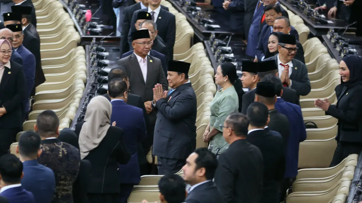 Presiden Prabowo dalam Rapat Paripurna ke-19 DPR RI Masa Persidangan V Tahun Sidang 2025-2026 di kompleks Parlemen, Jakarta, Rabu (20/5/2026). (Dery Ridwansah/ JawaPos.com)