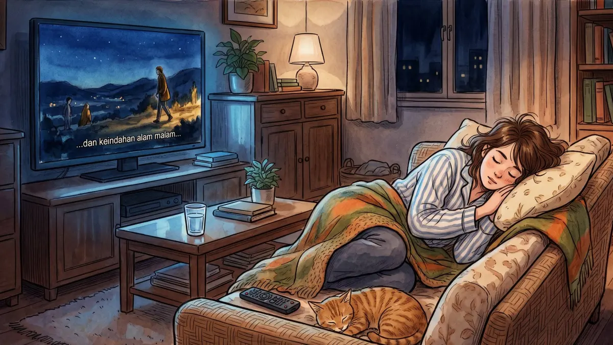 ILUSTRASI: Orang sedang tidur yang ditemani televisi menyala. (Generate AI Gemini) - Image