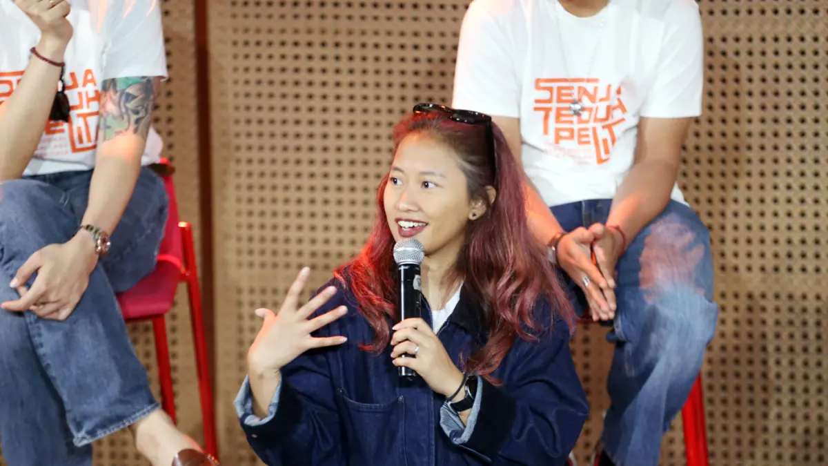 Para pemeran mementaskan teater musikal bertajuk "Senja Teduh Pelita' adaptasi lagu MALIQ and D'Essentials dalam konfereni pers di Jakarta, Rabu (3/6/2026). (Dery Ridwansah/ JawaPos.com)