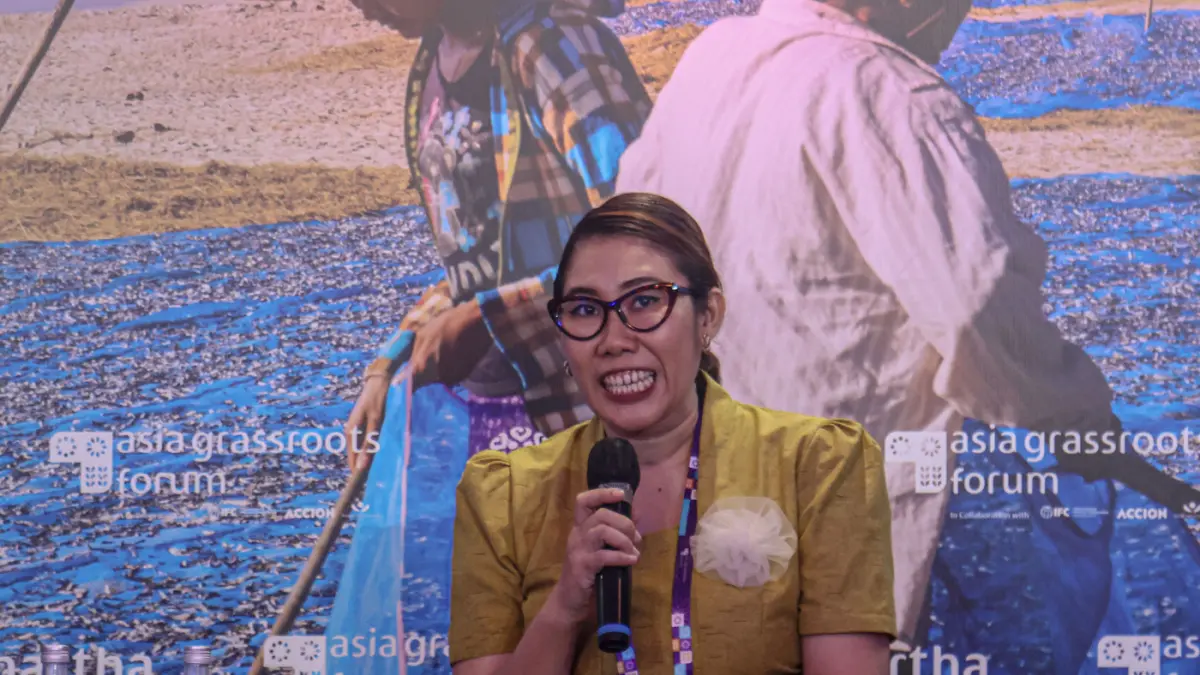 Pemilik Kebaya Mbok Dhe Gusti Ian menyampaikan sambutannya press conference di acara The 2026 Asia Grassroots Forum di Jakarta, Kamis (04/06/2026). (Hanung Hambara/Jawa Pos)