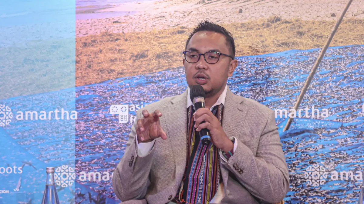 Pemilik Kebaya Mbok Dhe Gusti Ian menyampaikan sambutannya press conference di acara The 2026 Asia Grassroots Forum di Jakarta, Kamis (04/06/2026). (Hanung Hambara/Jawa Pos)