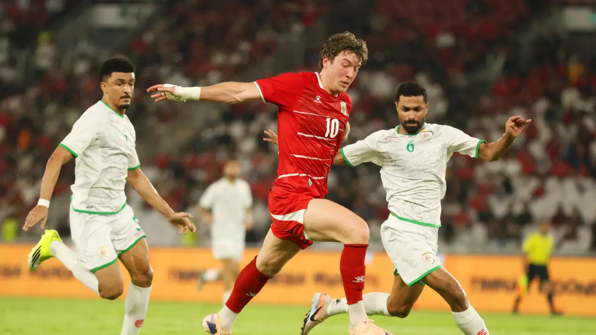 Pesepak bola Timnas Indonesia Ole Romeny saat pertandingan melawan Oman dalam laga FIFA Match Day di Stadion Utama Gelora Bung Karno (SUGBK), Senayan, Jakarta, Jumat (5/6/2026). (Dery Ridwansah/ JawaPos.com)