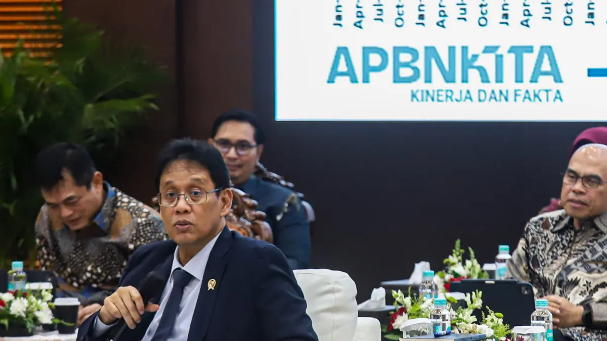 Menteri Keuangan Purbaya Yudhi Sadewa memberikan paparan pada konferensi pers APBN KiTa di Jakarta, Jumat (5/6/2026). (Salman Toyibi/Jawa Pos)