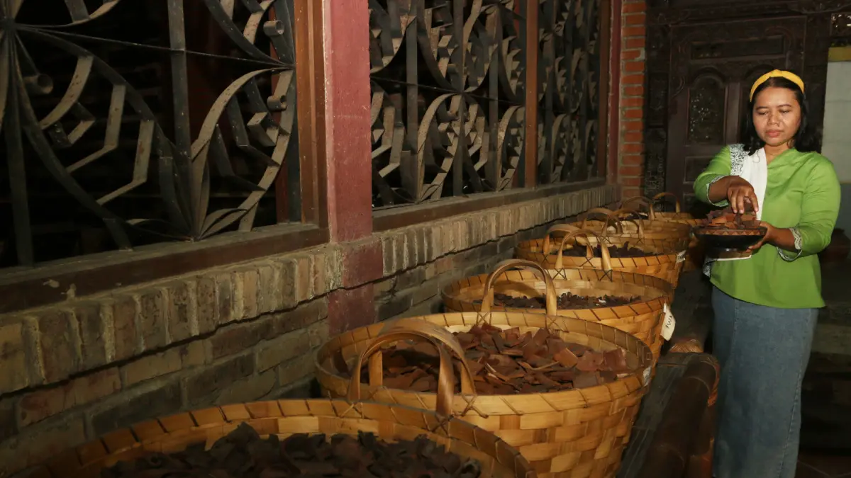 Peserta belajar memillih pewarnaan dari bahan alami di Pelatihan Dasar Membatik dan Pemaknaan Filosofis Batik di Sanggar Batik Semarang 16, Semarang, Jawa Tengah, Jumat (5/6/2026). (Nur Chamim/Jawa Pos Radar Semarang)