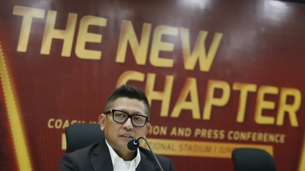 Presiden Persija Jakarta Mohamad Prapanca saat pengenalan pelatih baru di Jakarta International Stadium (JIS), Jakarta, Senin (8/6/2026). (Dery Ridwansah/ JawaPos.com)