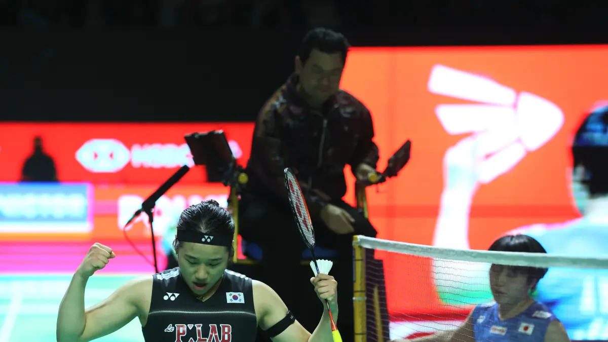 Tunggal Putri Korea Selatan, An Se Young usai menang atas Akane Yamaguchi di Final Indonesia Open 2026, Jakarta, (6/6/2026). (Dery Ridwansah/ JawaPos.com)
