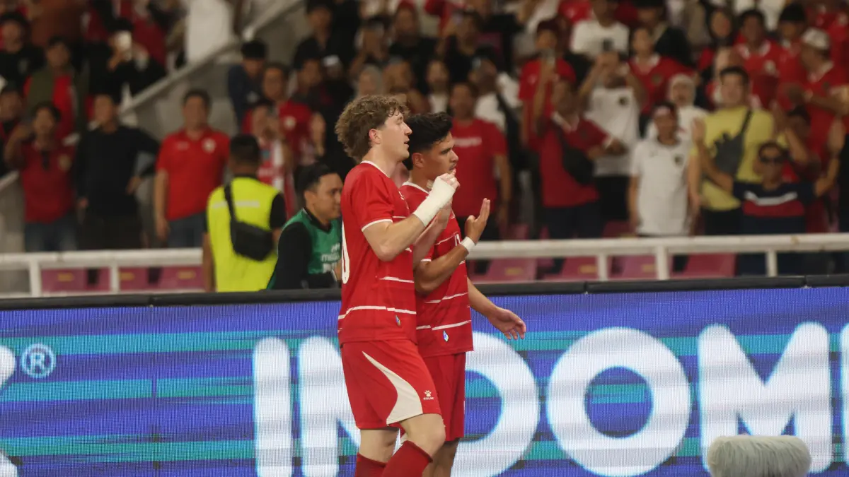 Selebrasi gol dari Pemain sepak bola Timnas Indonesia Ole Romeny saat betanding melawan Mozambik dalam laga FIFA Matchday di Stadion Utama Gelora Bung Karno (SUGBK), Senayan, Jakarta, Selasa (9/6/2026). (Dery Ridwansah/ JawaPos.com)