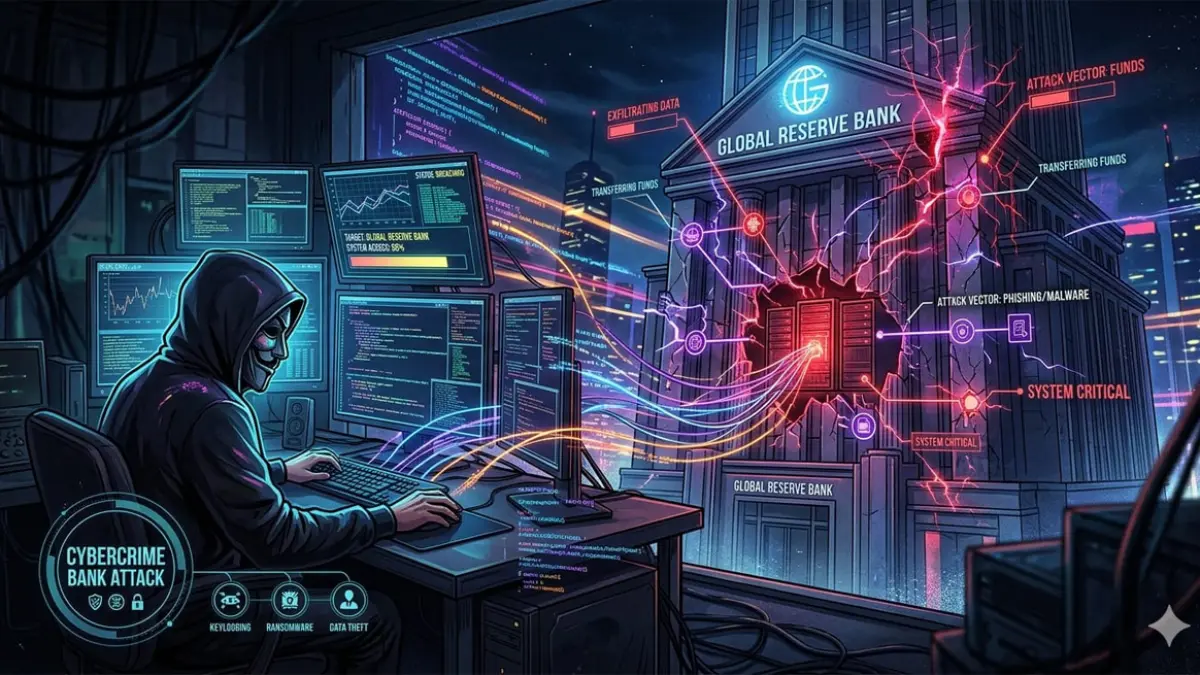 : Ilustrasi kejahatan siber yang menyerang perbankan/(Gemini) - Image