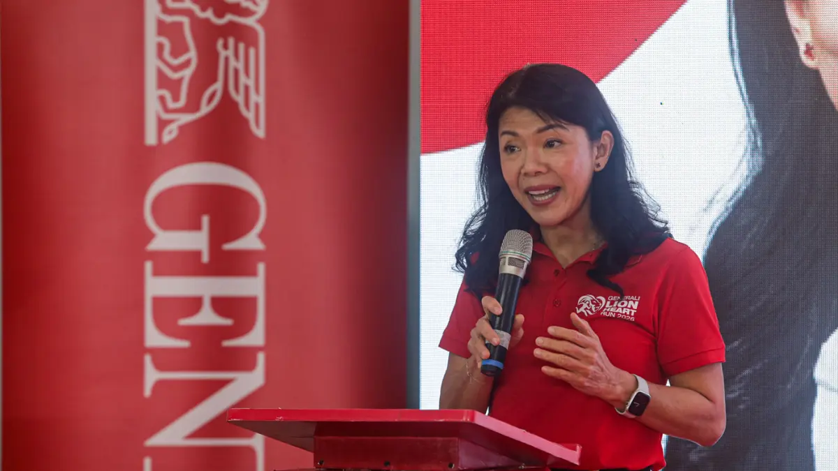 President Director and CEO Generali Indonesia Rebecca Tan memberikan paparan saat acara Press Conference Generali Lion Heart Run 2026 di Kantor Pusat Generali Indonesia pada Rabu, (17/6/2026).(Salman Toyibi/Jawa Pos)