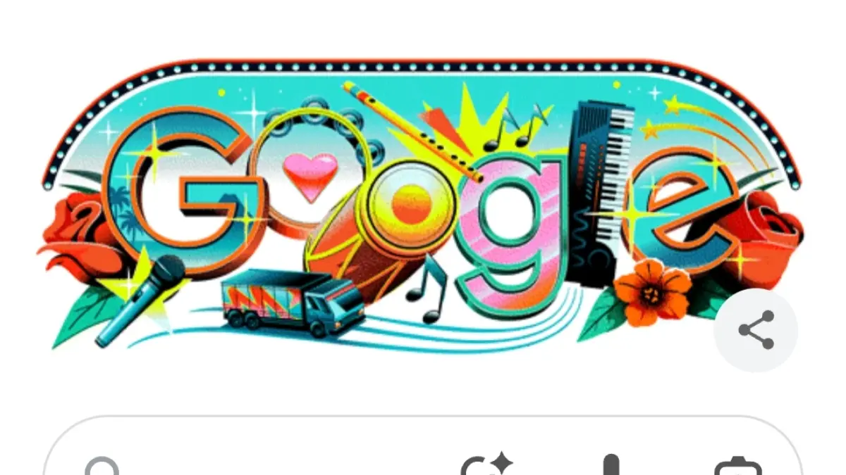 Google Doodle pada hari ini, Minggu (21/6), mengusung tema dangdut dalam rangka merayakan Hari Musik Sedunia. (tangkapan layar Google.com) - Image