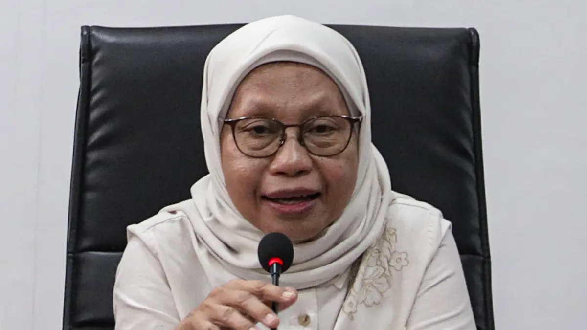 Rektor Universitas Bung Karno Sri Mumpuni saat konferensi pers di Kampus Universitas Bung Karno, Menteng, Jakarta Pusat, Selasa (23/6/2026). (Salman Toyibi/Jawa Pos)